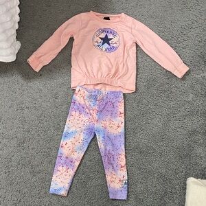 Converse Light Pink Top and Multicolor Leggings Set